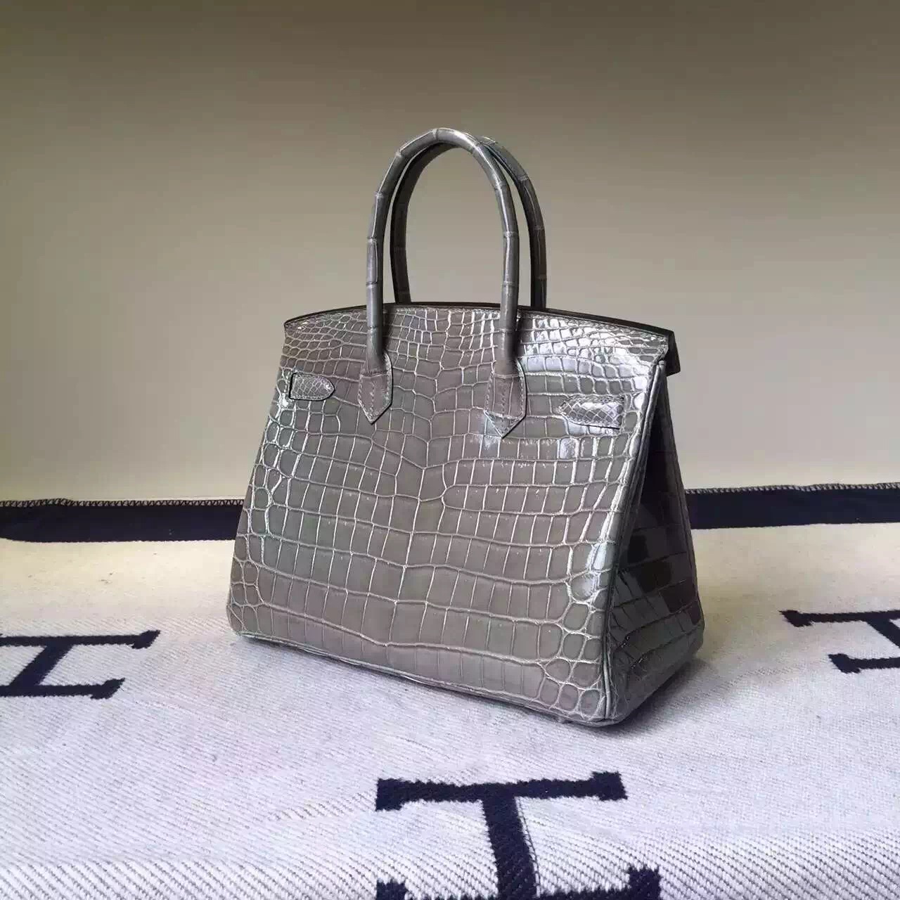 Discount Hermes Gris Tourterelle Shiny Crocodile Leather Birkin30cm