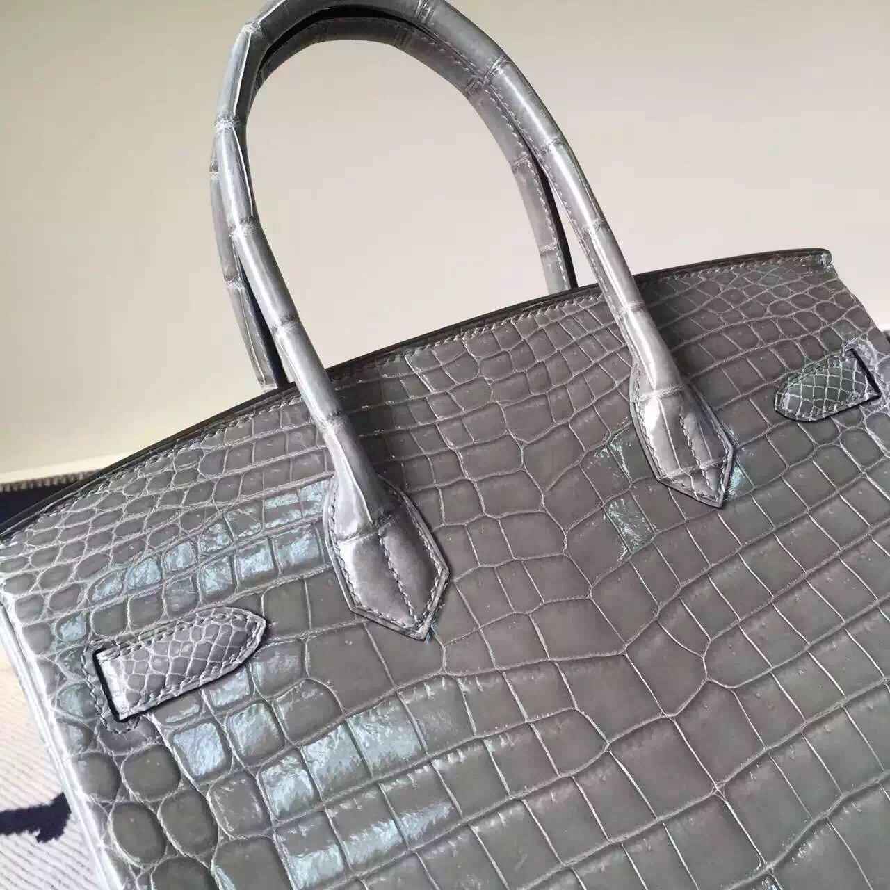 Discount Hermes Gris Tourterelle Shiny Crocodile Leather Birkin30cm