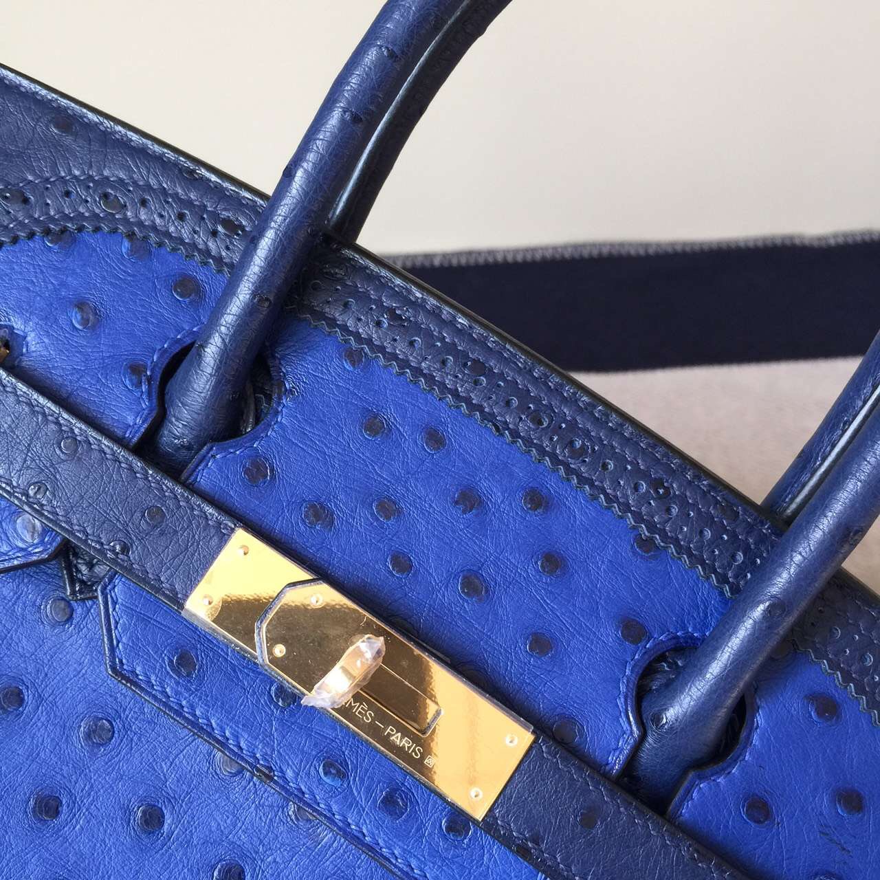 New Hermes Ghillies Birkin Bag 30cm 7T Blue Electric/73 Dark Blue Ostrich Leather
