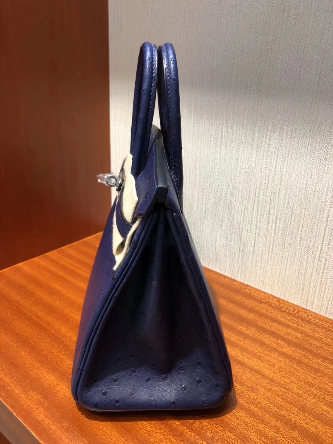 Sale Hermes Ostrich Leather Birkin Bag25CM in 7K Blue Indgo Silver Hardware