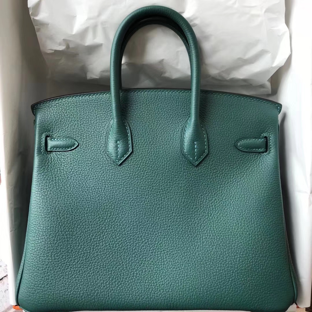 Hand Stitching Hermes Z6 Malachite Green Togo Calf Birkin25CM Tote Bag
