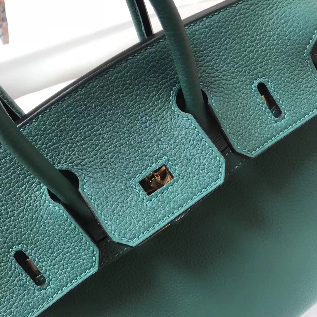 Hand Stitching Hermes Z6 Malachite Green Togo Calf Birkin25CM Tote Bag