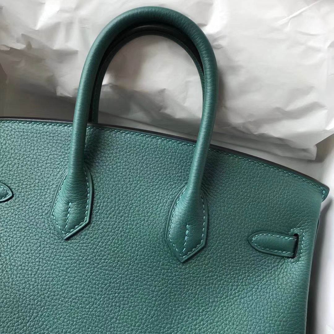 Hand Stitching Hermes Z6 Malachite Green Togo Calf Birkin25CM Tote Bag