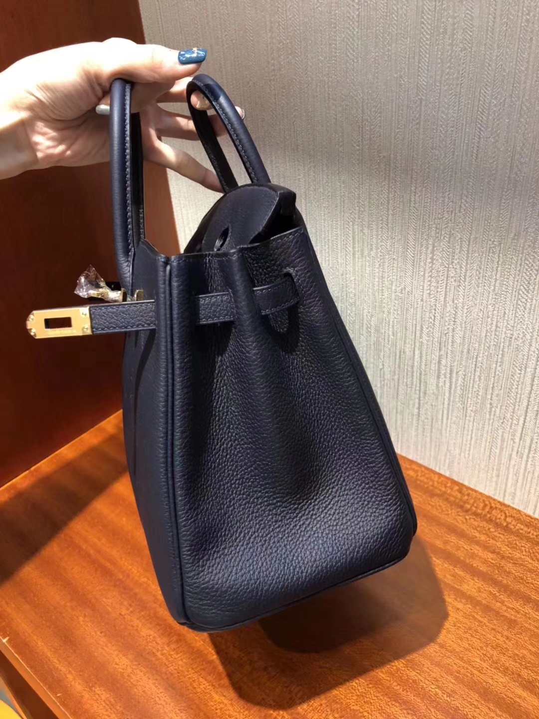 Fashion Hermes 2Z Midnight Blue Togo Calf Birkin25CM Handbag Gold/Silver Hardware