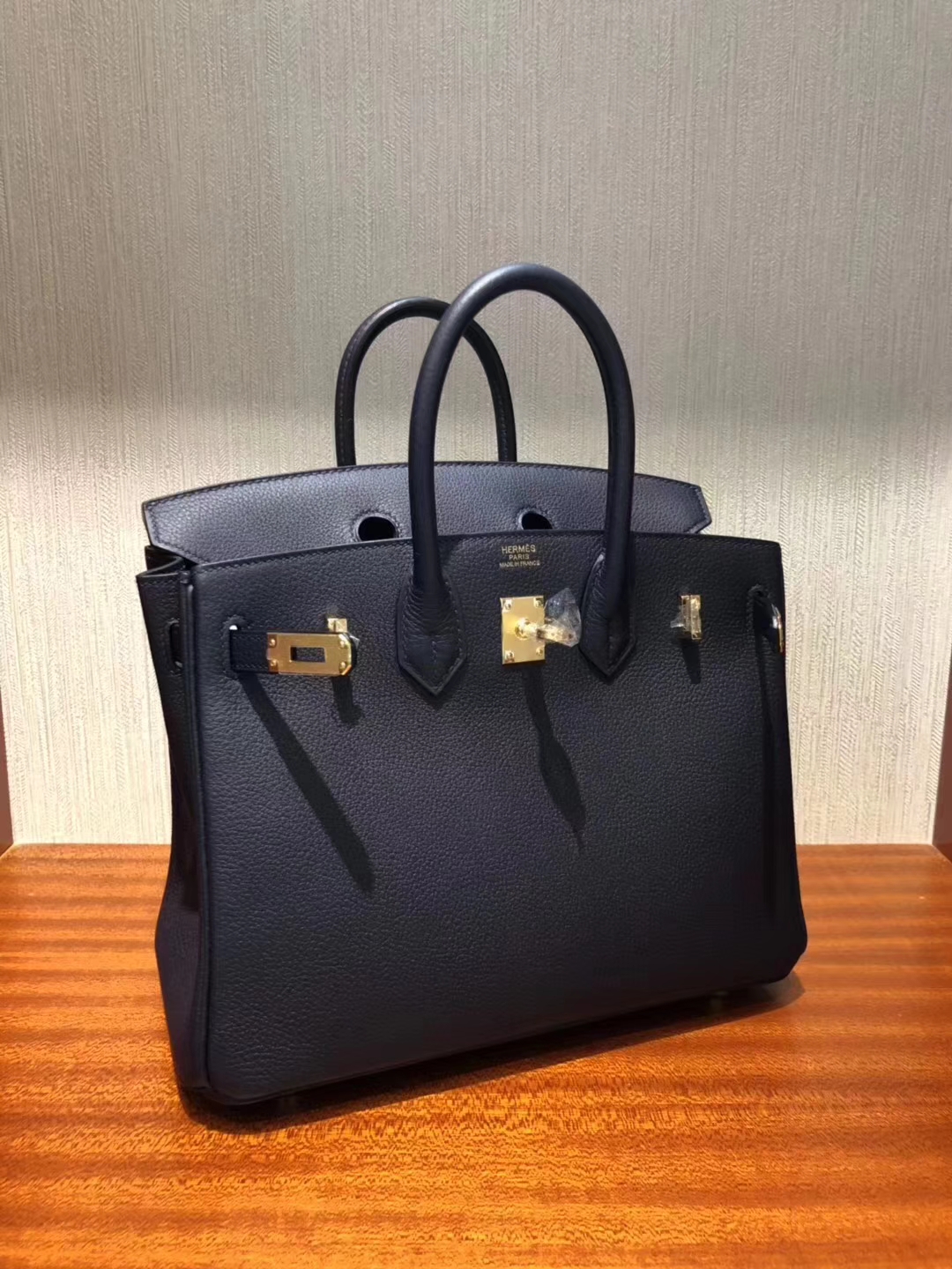 Fashion Hermes 2Z Midnight Blue Togo Calf Birkin25CM Handbag Gold/Silver Hardware