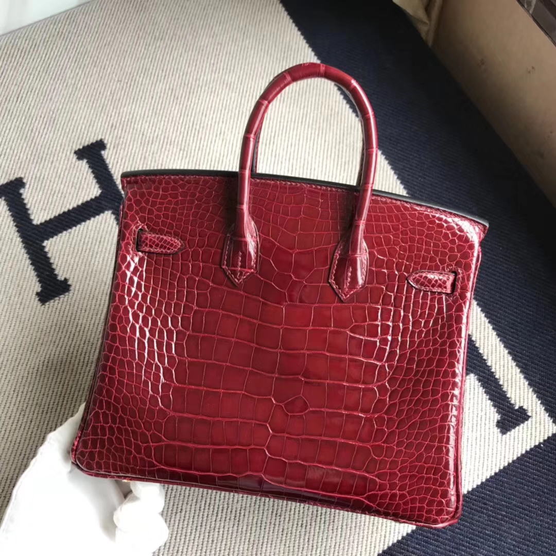 Discount Hermes F5 Bourgogne Red Alligator Shiny Crocodile Birkin25CM Gold Hardware