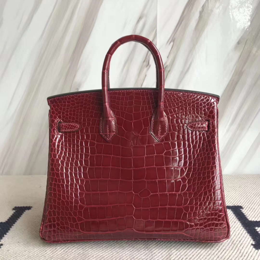 Discount Hermes F5 Bourgogne Red Alligator Shiny Crocodile Birkin25CM Gold Hardware