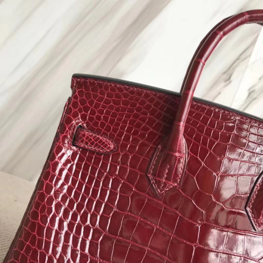 Discount Hermes F5 Bourgogne Red Alligator Shiny Crocodile Birkin25CM Gold Hardware