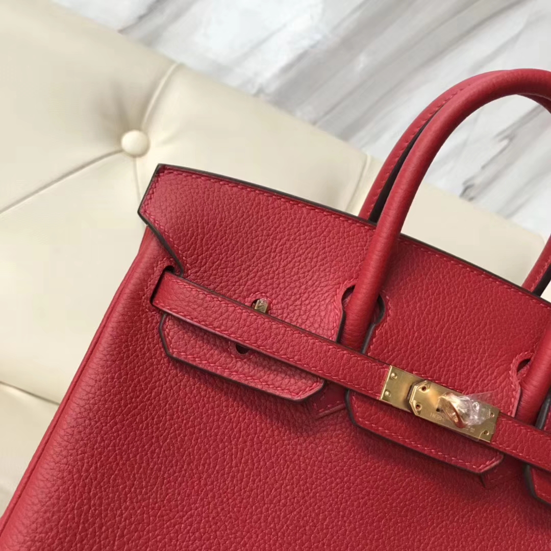 Pretty Hermes Q5 Rouge Casaque Togo Calf Birkin25CM Bag Gold Hardware