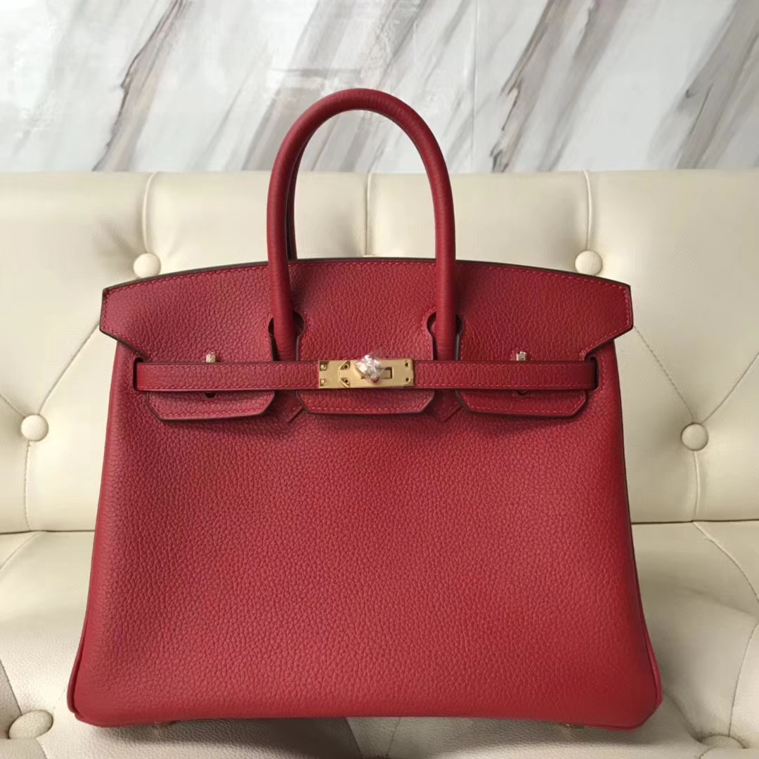 Pretty Hermes Q5 Rouge Casaque Togo Calf Birkin25CM Bag Gold Hardware