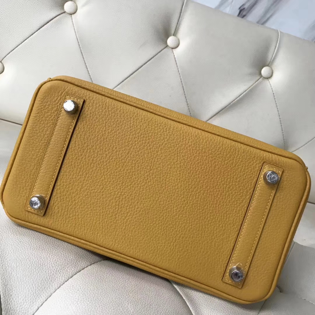 Fashion Hermes 9D Amber Yellow Togo Calf Leather Birkin25CM Bag Silver Hardware