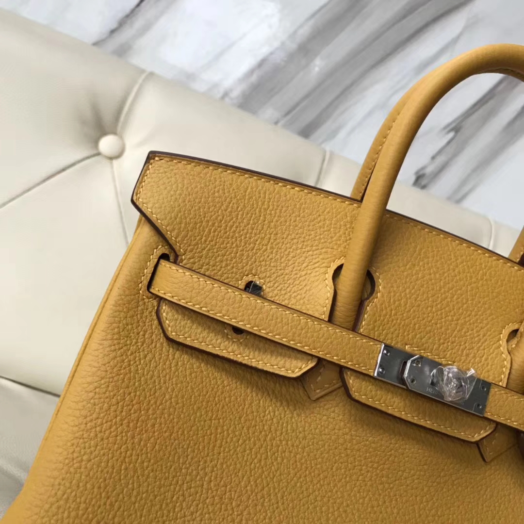 Fashion Hermes 9D Amber Yellow Togo Calf Leather Birkin25CM Bag Silver Hardware