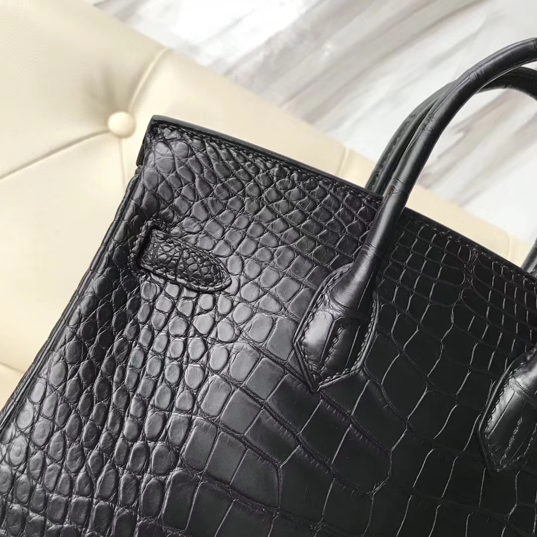 Discount Hermes CK89 Black Alligator Matt Crocodile Birkin25CM Bag Gold Hardware