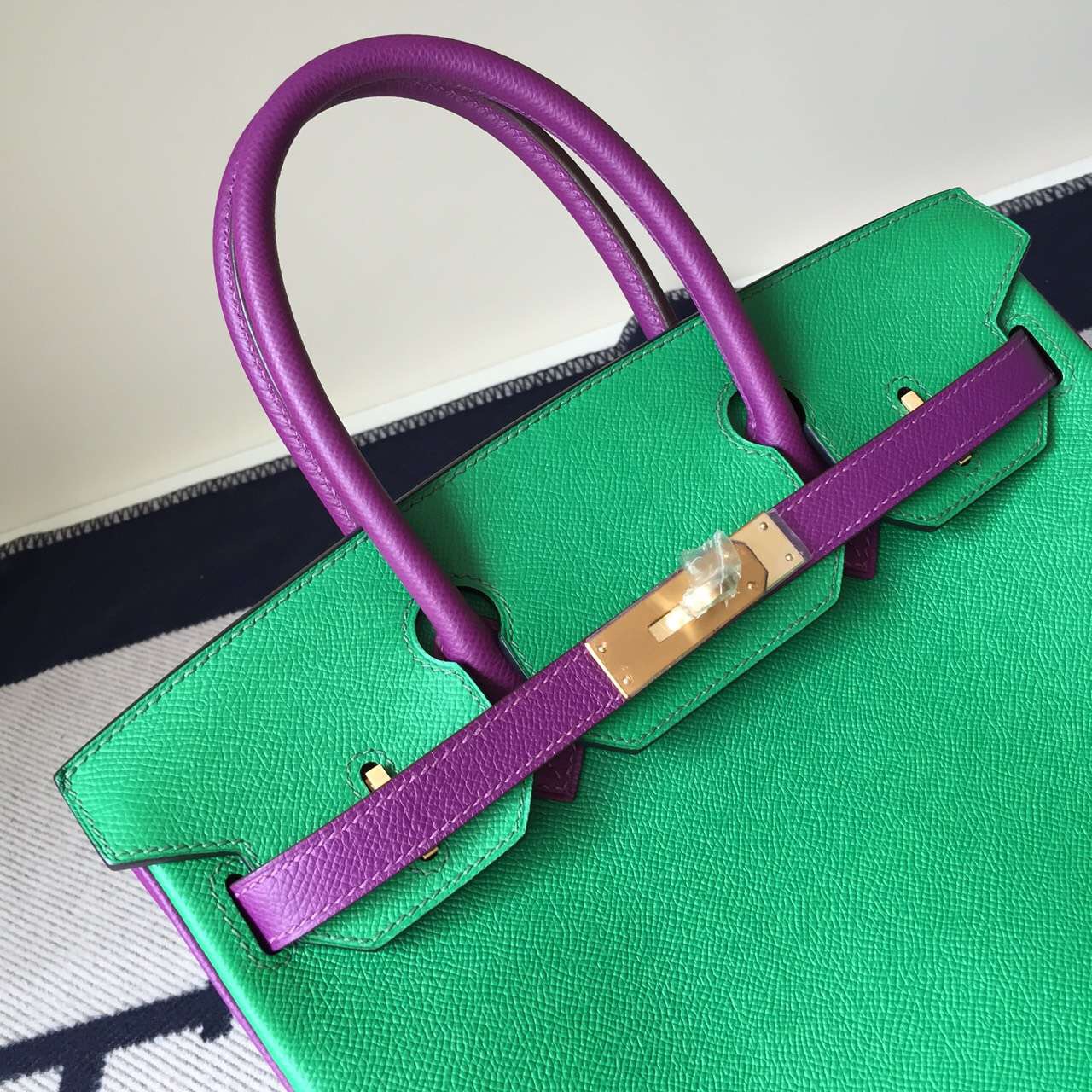 New Pretty Hermes Color Blocking Epsom Calfskin Leather Birkin Bag 30cm