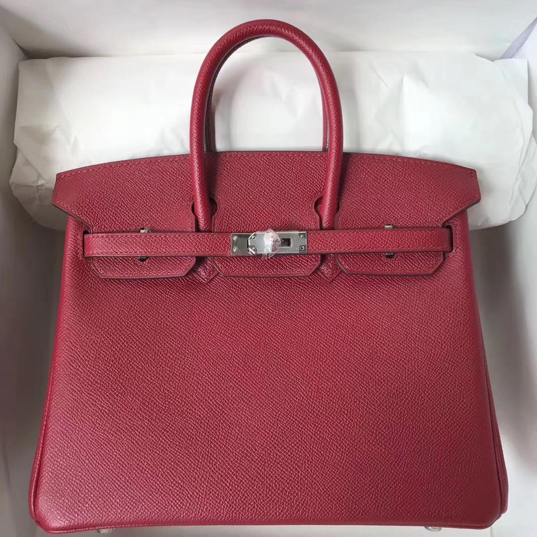 Pretty Hermes K1 Rouge Grenade Epsom Calf Birkin Bag25CM Gold/Silver Hardware