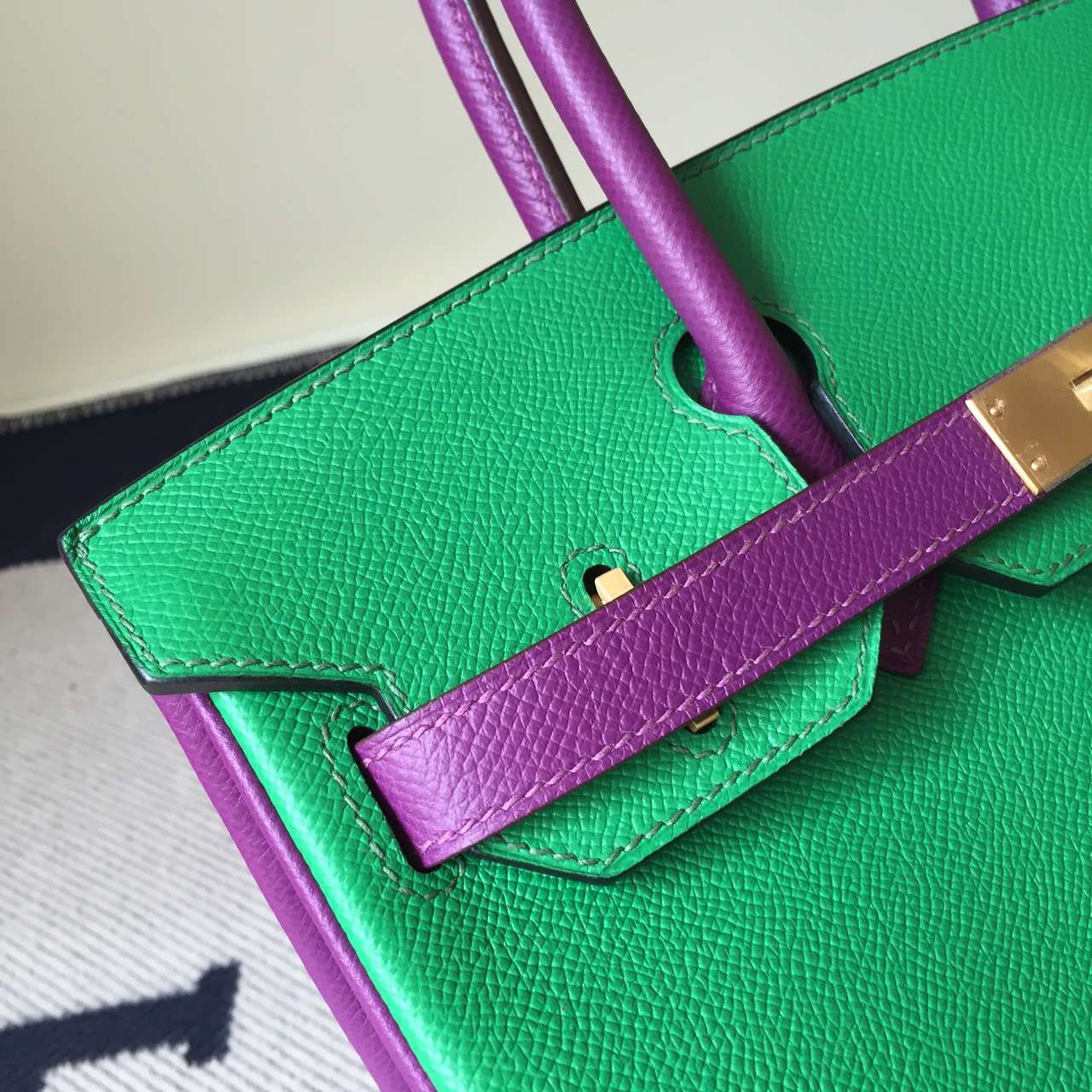 New Pretty Hermes Color Blocking Epsom Calfskin Leather Birkin Bag 30cm