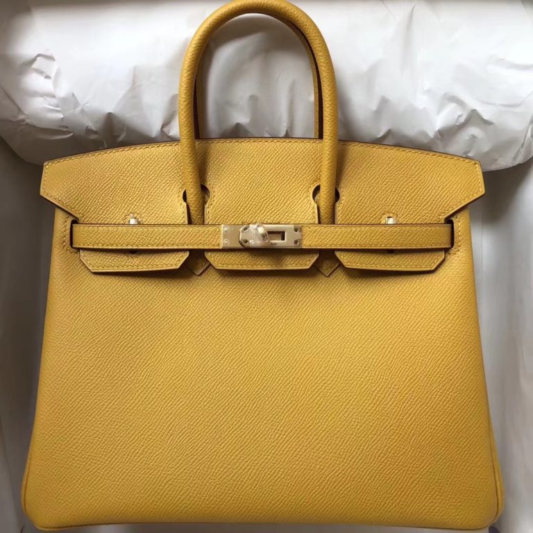Hermes 9D Amber Yellow Epsom Calf Birkin Bag 25CM Gold Hardware