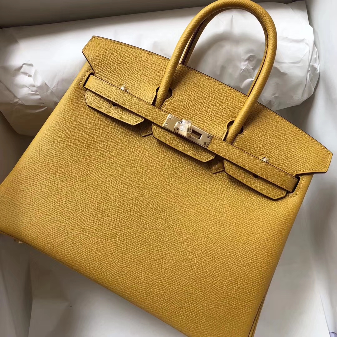 Sale Hermes 9D Amber Yellow Epsom Calf Birkin Bag25CM Gold Hardware