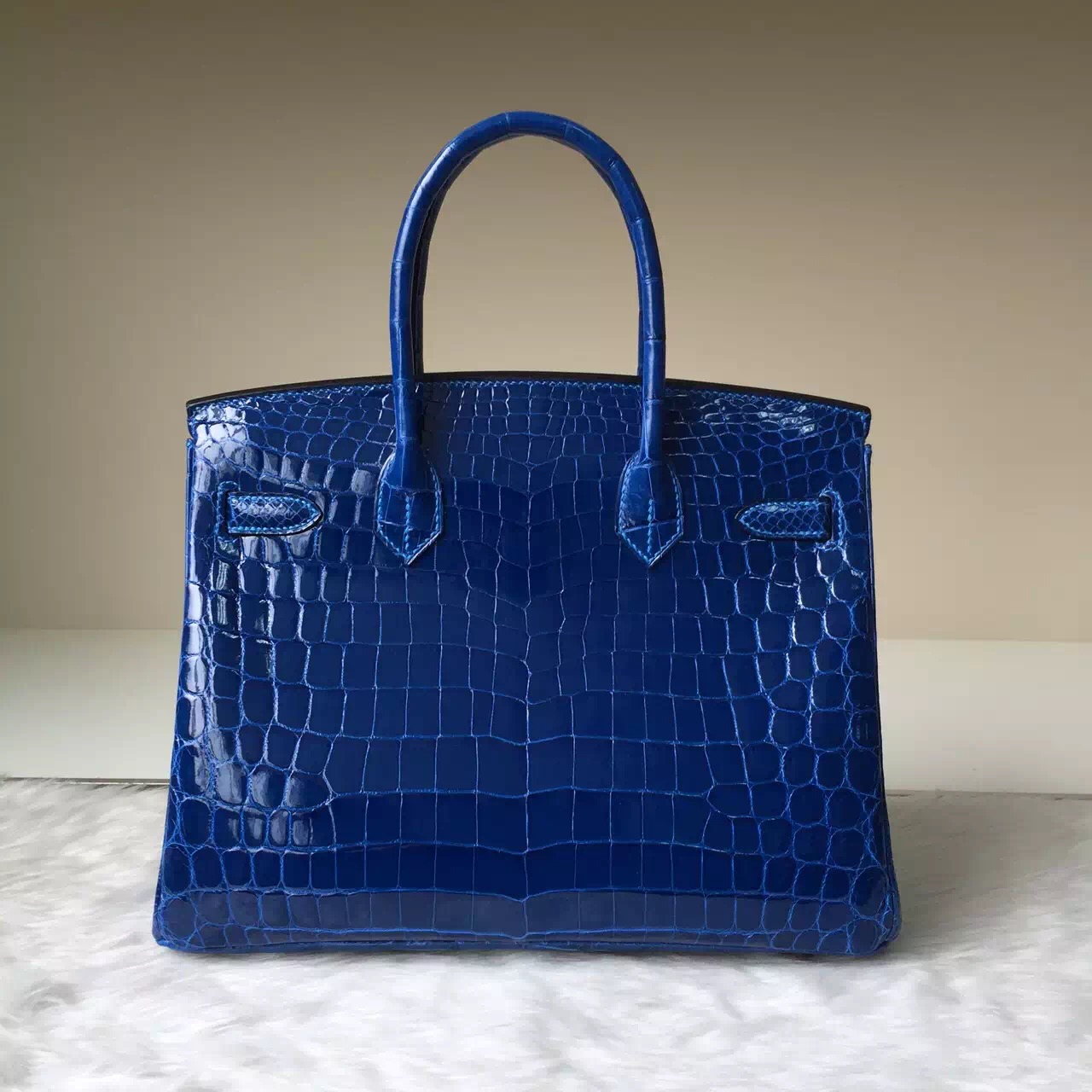 Luxury Hermes Bag 7Q Mykono Blue Crocodile Shiny Leather Birkin Bag 30cm