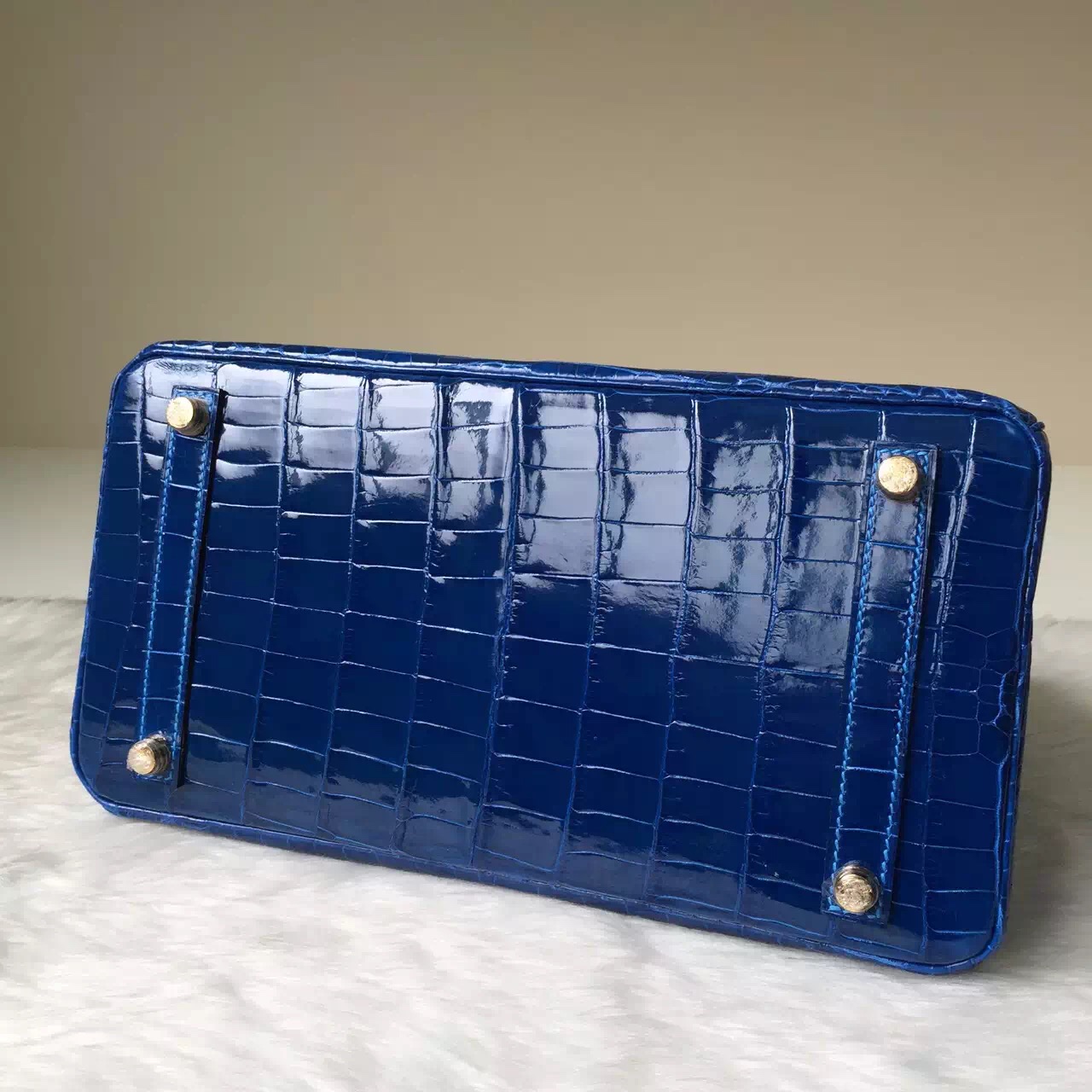 Luxury Hermes Bag 7Q Mykono Blue Crocodile Shiny Leather Birkin Bag 30cm