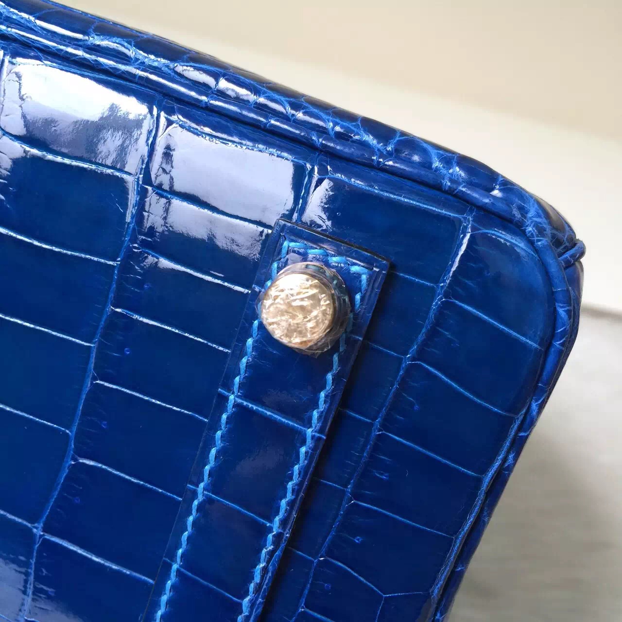 Luxury Hermes Bag 7Q Mykono Blue Crocodile Shiny Leather Birkin Bag 30cm