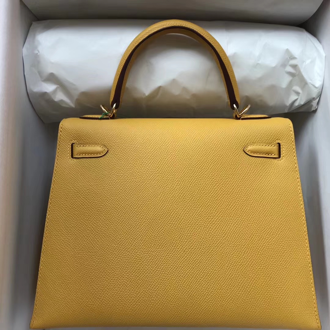 On Sale Hermes Epsom Calf Kelly Bag25CM in 9D Ambre Yellow Gold Hardware