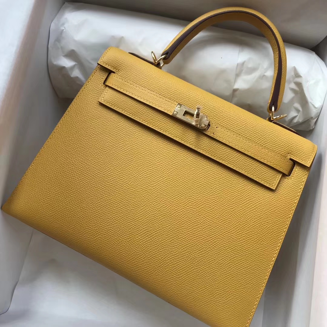 On Sale Hermes Epsom Calf Kelly Bag25CM in 9D Ambre Yellow Gold Hardware