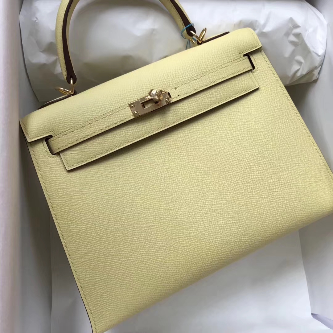 Discount Hermes Epsom Calf Kelly Bag25cm in 1Z Jaune Poussin Gold Hardware