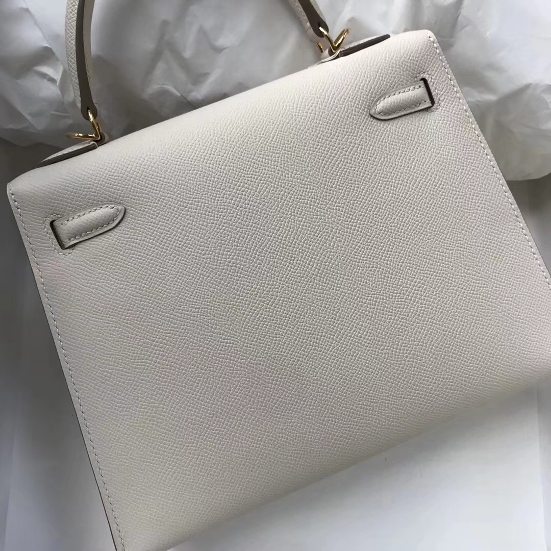 Elegant Hermes CK10 Craie Epsom Calf Kelly Bag25CM Gold Hardware