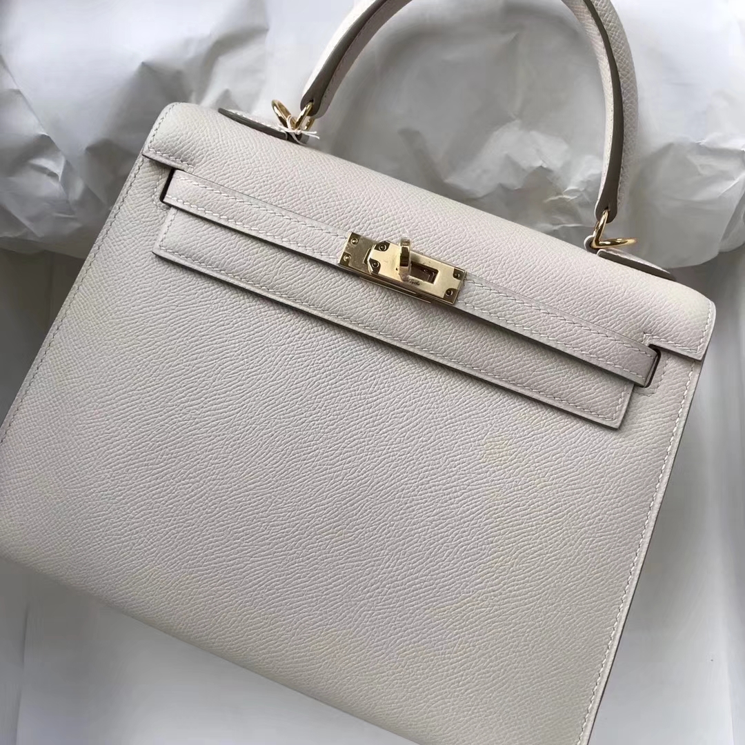 Elegant Hermes CK10 Craie Epsom Calf Kelly Bag25CM Gold Hardware