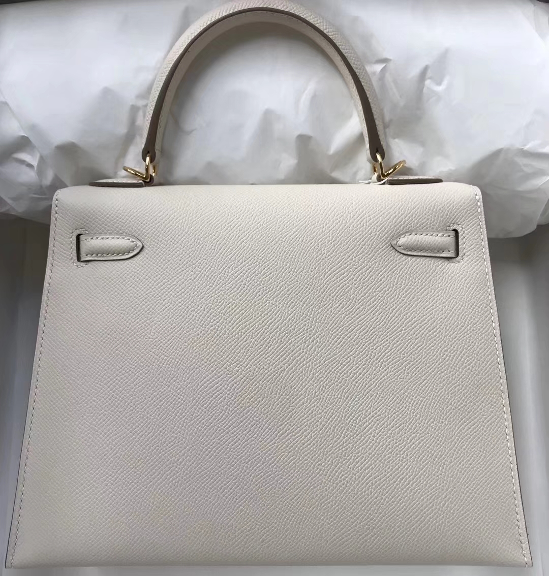 Elegant Hermes CK10 Craie Epsom Calf Kelly Bag25CM Gold Hardware