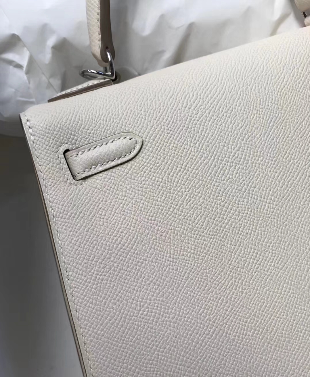 Discount Hermes Epsom Calf Kelly Bag25CM in CK10 Craie Silver Hardware