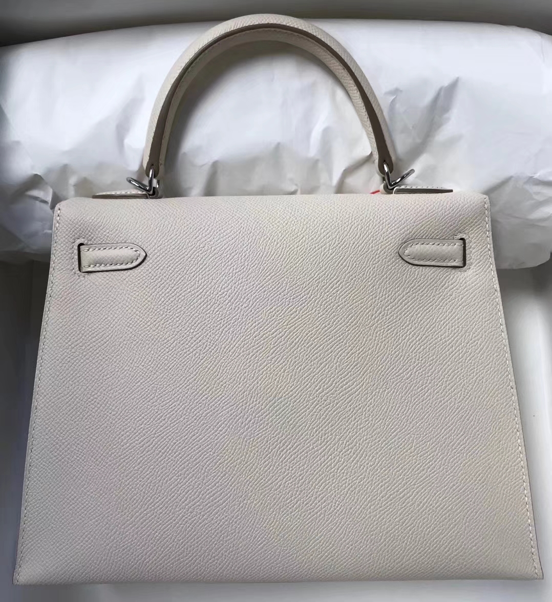 Discount Hermes Epsom Calf Kelly Bag25CM in CK10 Craie Silver Hardware