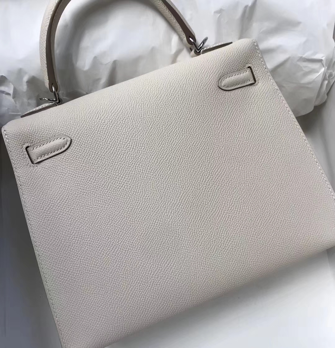 Discount Hermes Epsom Calf Kelly Bag25CM in CK10 Craie Silver Hardware