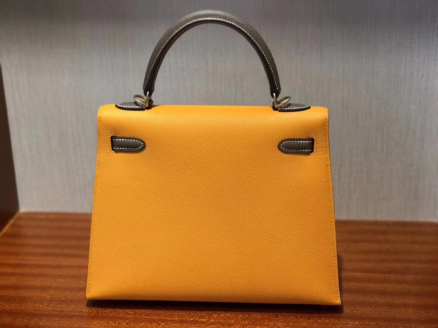 Sale Hermes 9V Jaune d’or/CK18 Etoupe Grey Epsom Calf Kelly25CM Bag