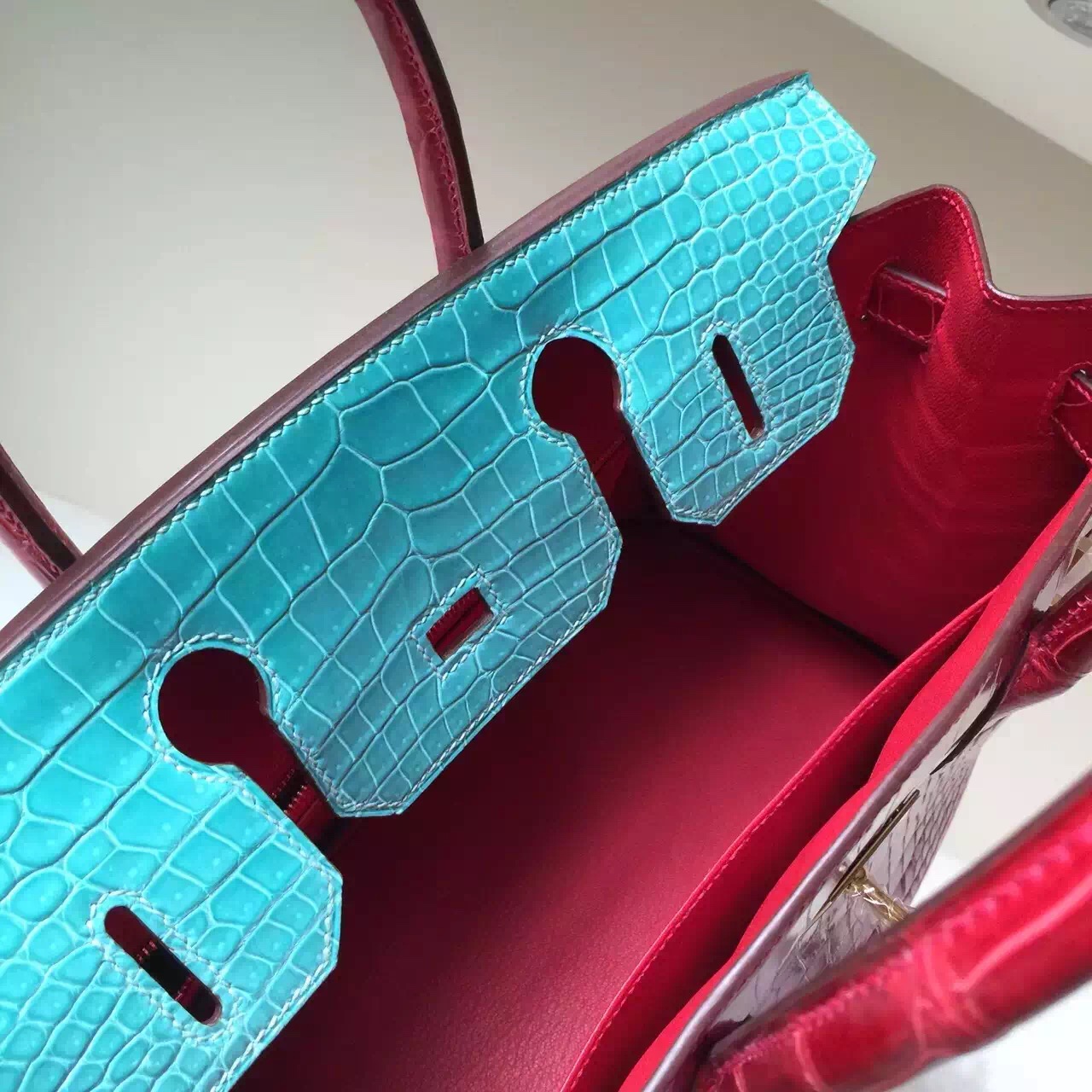 Wholesale Hermes Three Color Blocking Crocodile Leather Birkin30cm Bag