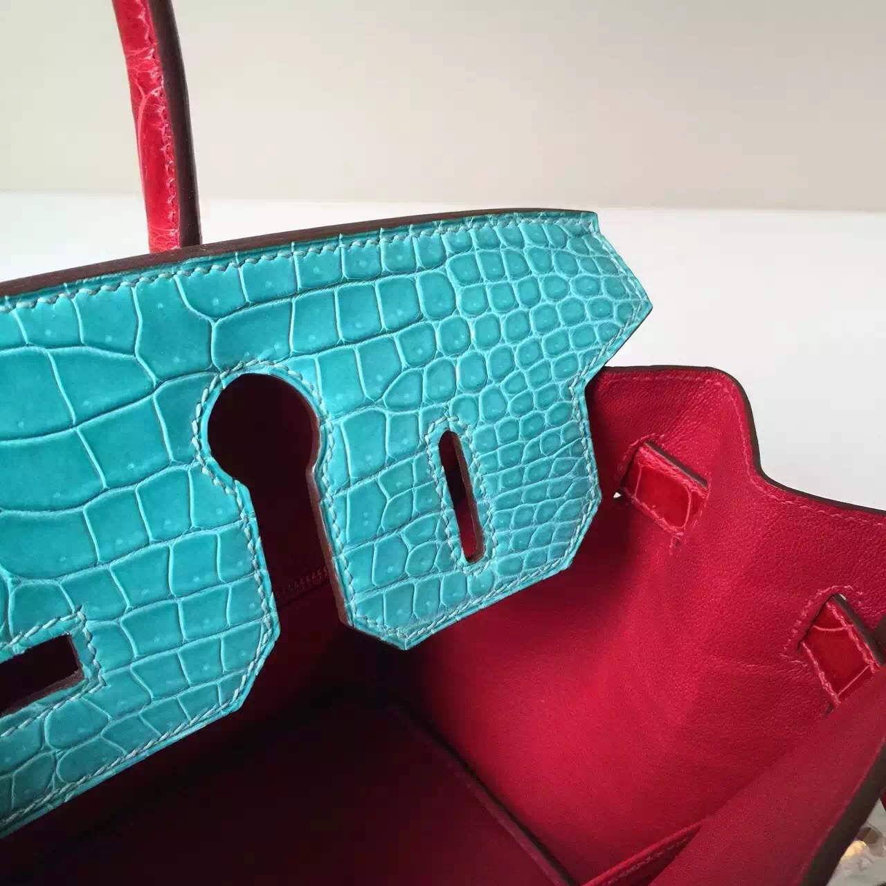 Wholesale Hermes Three Color Blocking Crocodile Leather Birkin30cm Bag