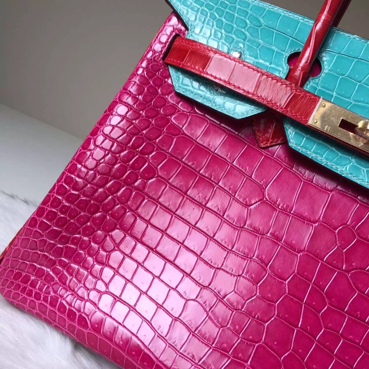 Wholesale Hermes Three Color Blocking Crocodile Leather Birkin30cm Bag