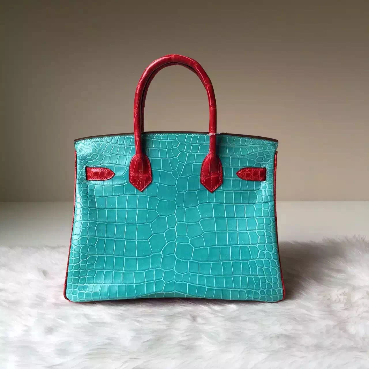 Wholesale Hermes Three Color Blocking Crocodile Leather Birkin30cm Bag