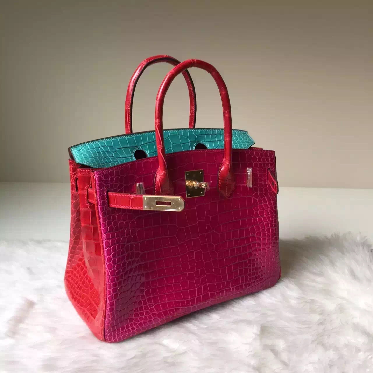 Wholesale Hermes Three Color Blocking Crocodile Leather Birkin30cm Bag