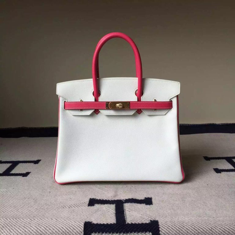 Hermes 01 Pure White/E5 Rose Tyrien Epsom Leather Birkin 30