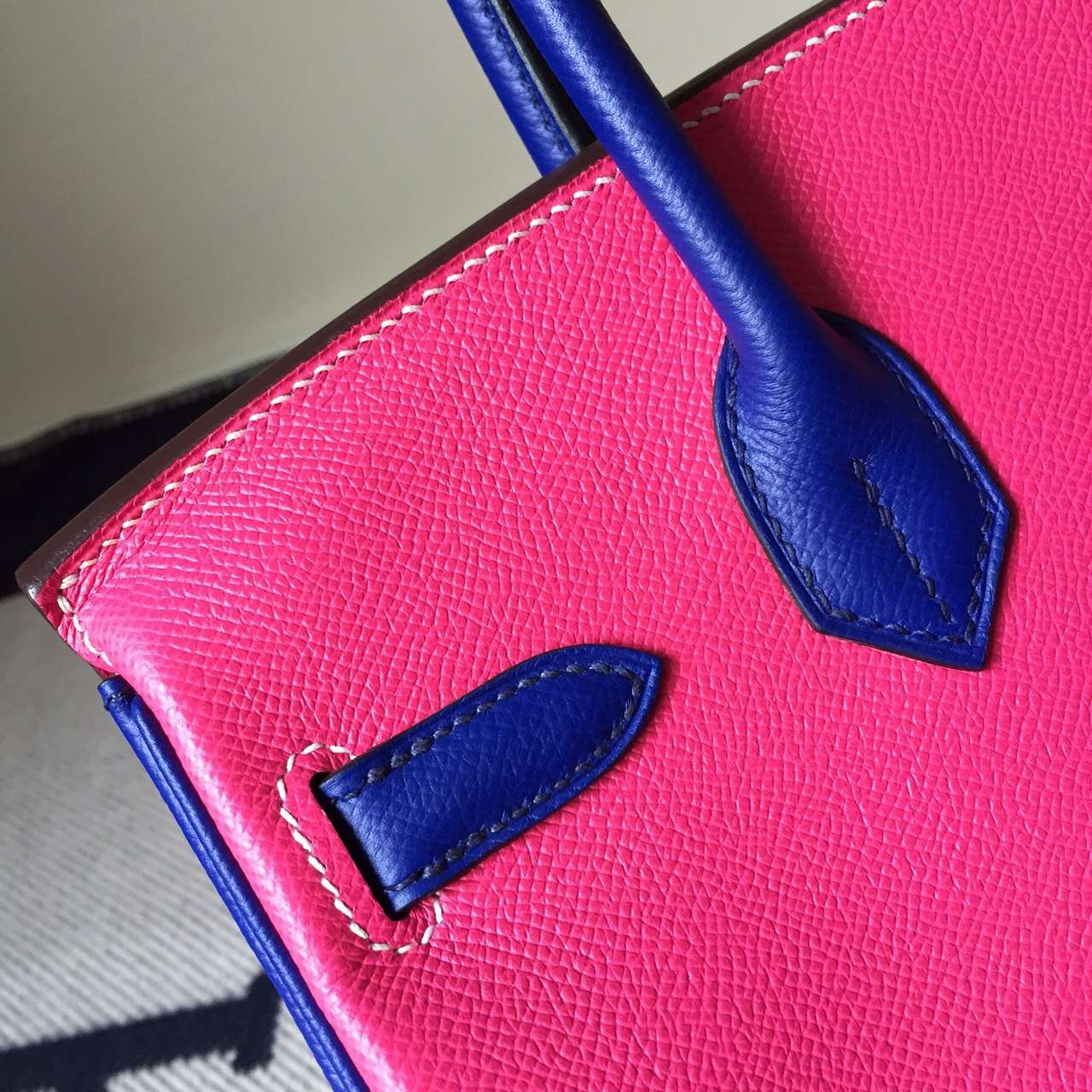 Sale Hermes Birkin Bag E5 Rose Tyrien/7T Blue Electric Epsom Leather