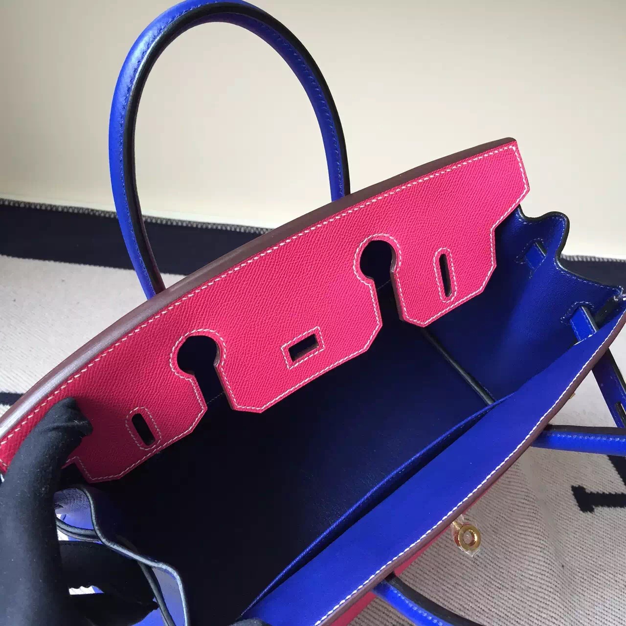 Sale Hermes Birkin Bag E5 Rose Tyrien/7T Blue Electric Epsom Leather