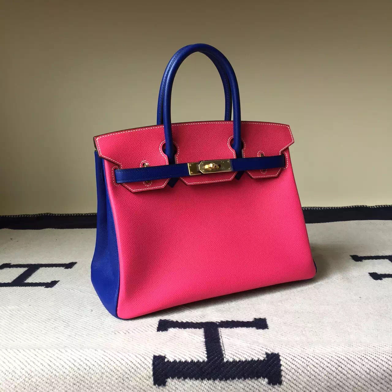 Sale Hermes Birkin Bag E5 Rose Tyrien/7T Blue Electric Epsom Leather