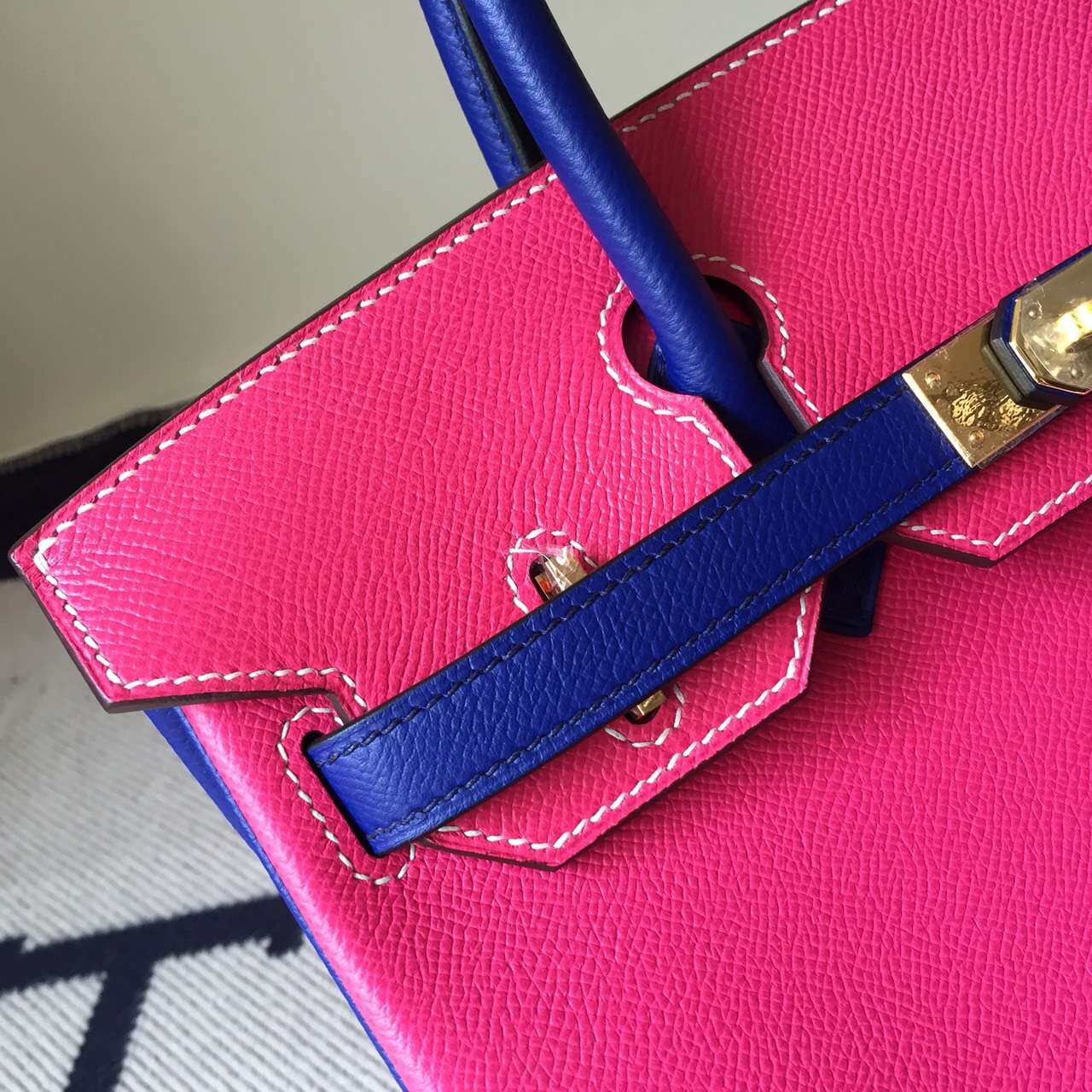 Sale Hermes Birkin Bag E5 Rose Tyrien/7T Blue Electric Epsom Leather