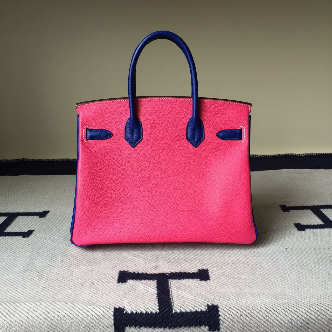 Sale Hermes Birkin Bag E5 Rose Tyrien/7T Blue Electric Epsom Leather