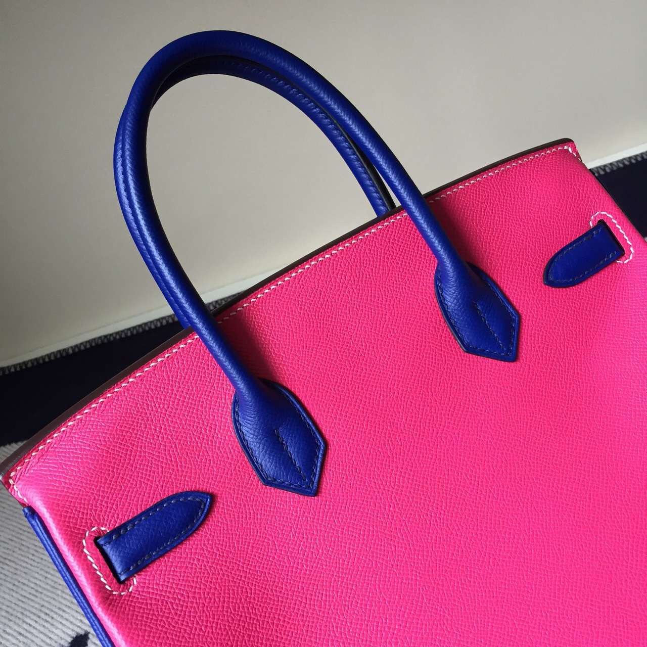 Sale Hermes Birkin Bag E5 Rose Tyrien/7T Blue Electric Epsom Leather