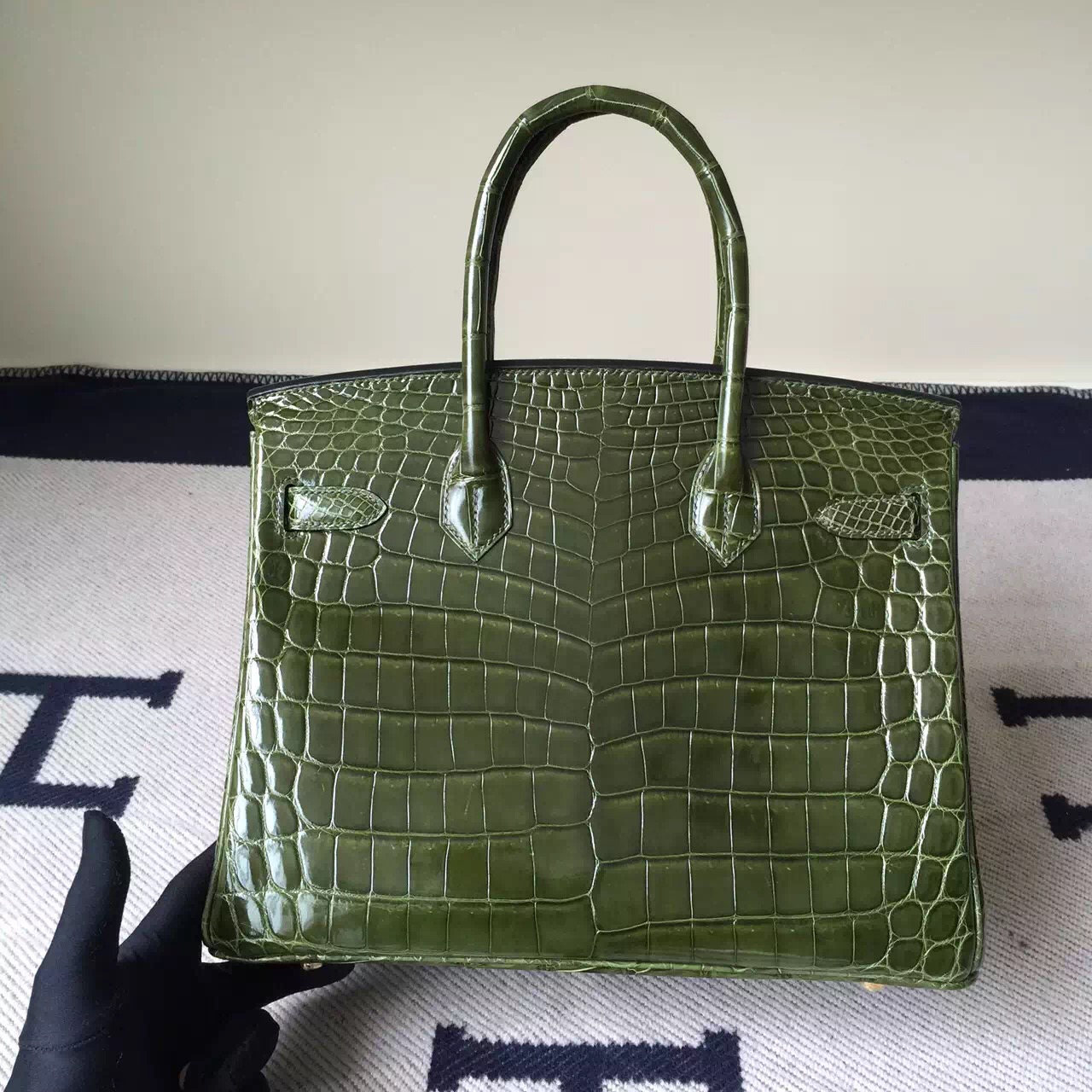 Discount Hermes 6H Olive Green Crocodile Shiny Leather Birkin Bag 30cm
