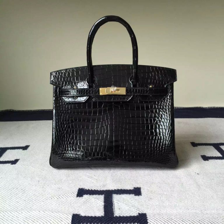 Hermes CK89 Black Crocodile Shiny Leather Birkin Bag 30cm