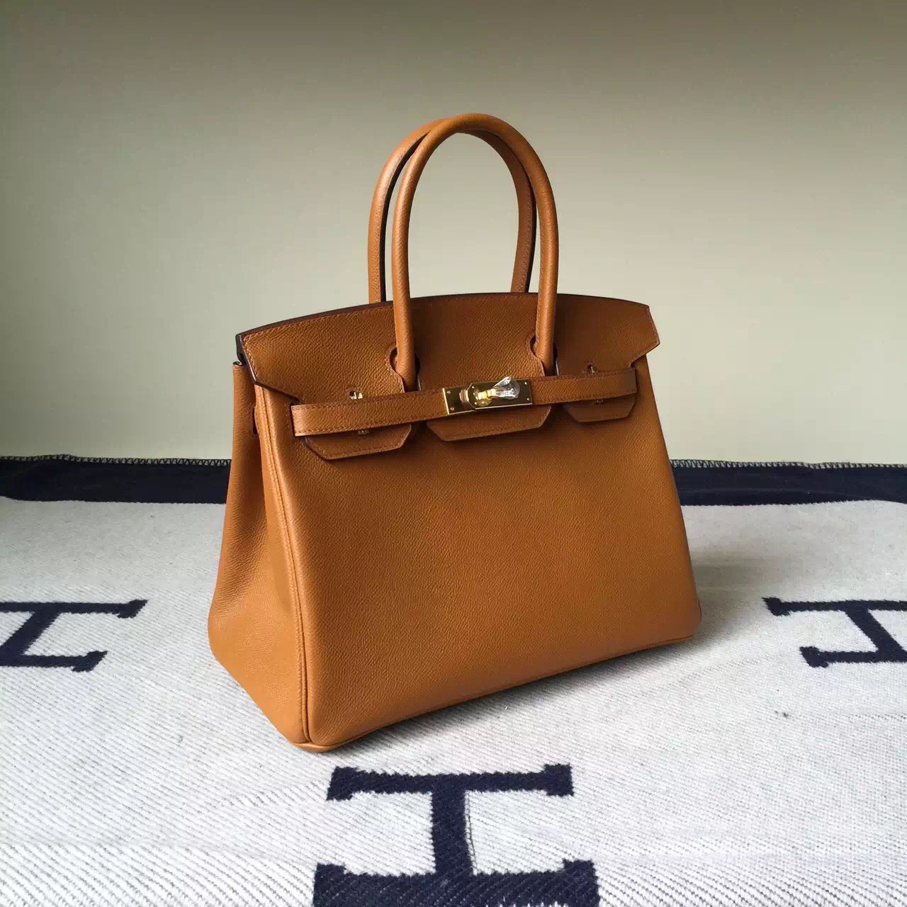 Hand Stitching Hermes Khaki Epsom Leather Birkin Bag 30cm